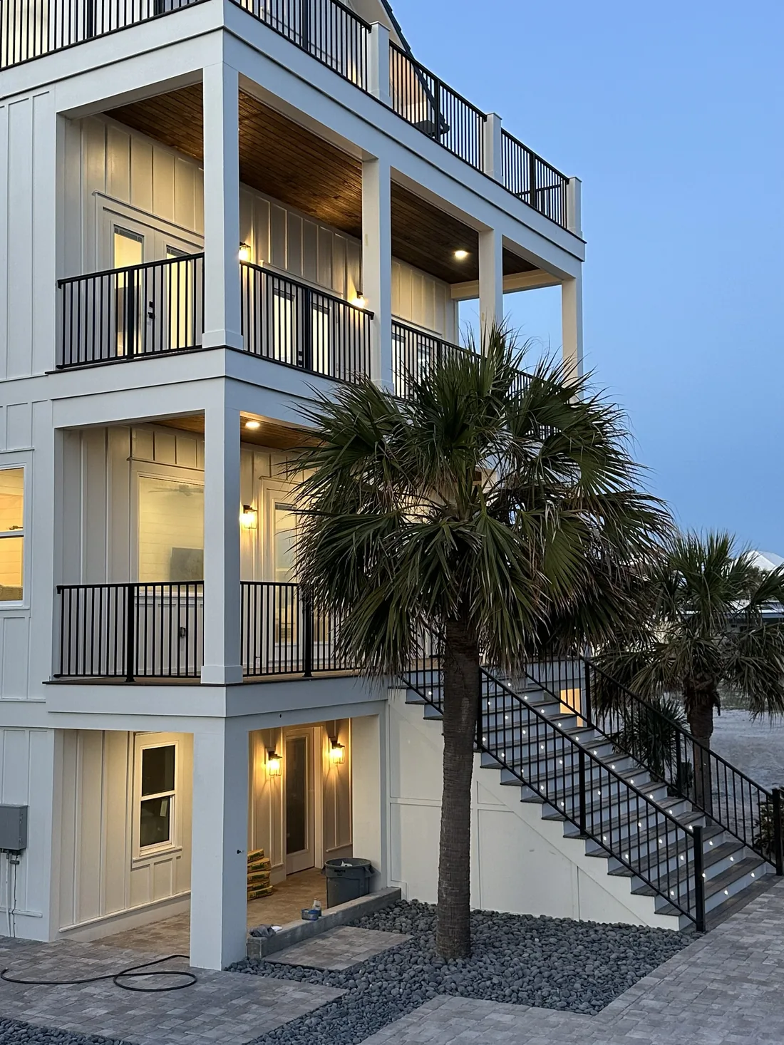 A remodeled home at dusk